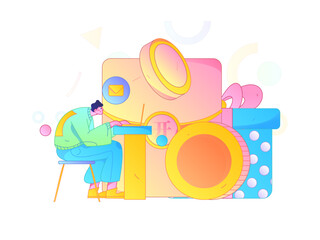 Use red envelopes to attract new customers and promote activity. Flat vector character concept illustration
