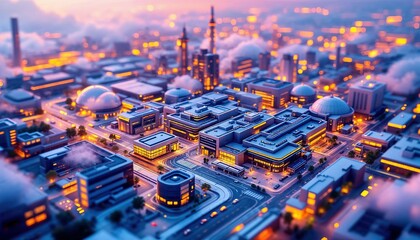 Dreamscape Metropolis: A futuristic cityscape bathed in the warm glow of twilight, ethereal clouds swirling around towering structures, capturing the essence of urban innovation and progress. 