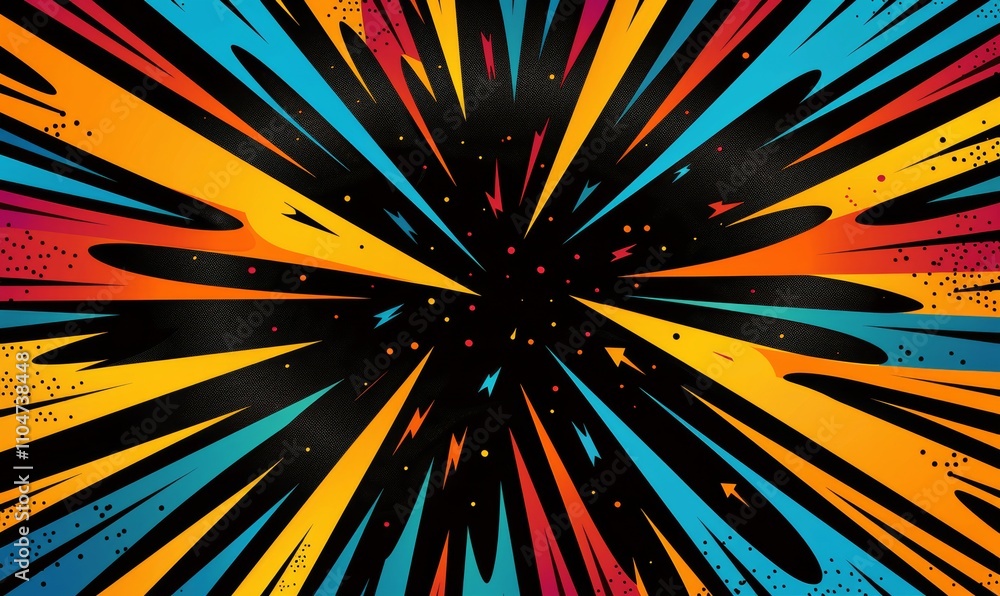 Poster dynamic thunderbolt explosion abstract vector background with colorful rays