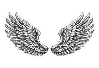 Obraz premium angel wings sketch hand dawn drawing vector illustration