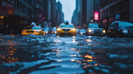 Flooded City Streets During Extreme Weather Conditions