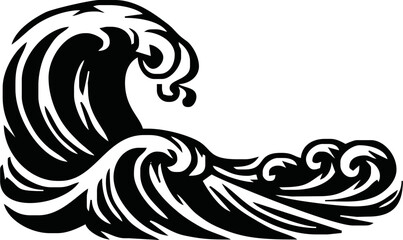 Fototapeta premium Sea Wave black Silhouette Clip art, Ocean Wave Silhouette Vector