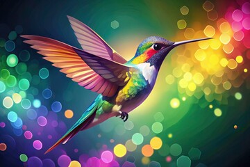 Fototapeta premium Trendy Colorful Hummingbird Colibri Logo in Geometric Style with Bokeh Effect for Modern Branding