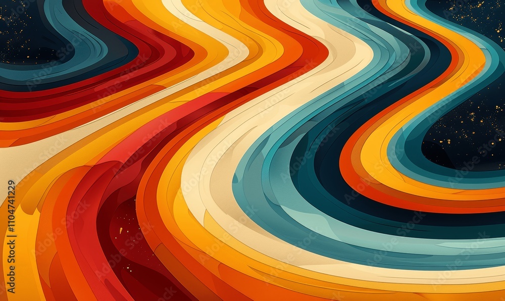 Poster retro groovy wavy background with colorful lines 70s style vector illustration