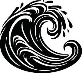 Sea Wave black Silhouette Clip art, Ocean Wave Silhouette Vector
