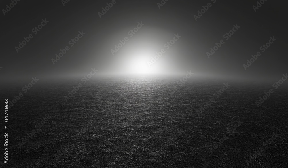 Poster foggy desolate landscape with glowing light source textured background rough grunge abstract studio 