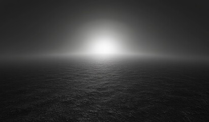 Obraz premium Foggy Desolate Landscape with Glowing Light Source Textured Background Rough Grunge Abstract Studio Space