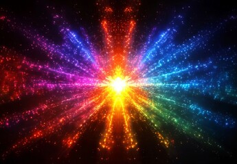 黒背景に花火とレーザー光線のカラフルなディスプレイ