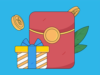 Use red envelopes to attract new customers and promote activity. Flat vector character concept illustration

