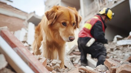 Rescue Dog Searches Through Rubble for Survivors