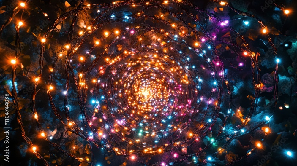 Poster a spiral of colorful lights creating a mesmerizing visual effect.