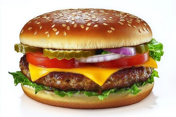 Classic Cheeseburger with Sesame Seed Bun and Fresh Ingredients