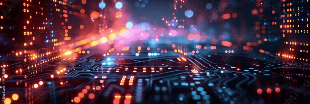 Poster high-tech futuristic abstract digital background with glowing lights and circuit board elements