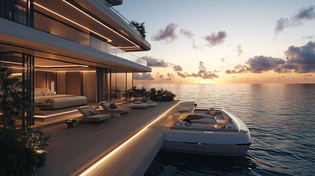 luxurious overwater villa with a sleek, modern design, offering breathtaking views of the turquoise ocean and a perfect blend of comfort and elegance for an unforgettable tropical getaway