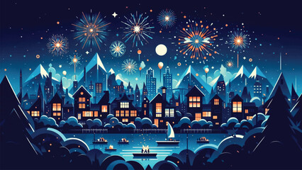 Obraz premium illustration of the night sky filled with fireworks, welcoming the arrival of the new year