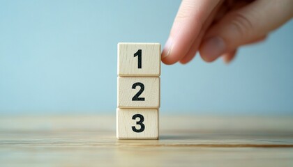 Task Management and Work Priority Concept with Stacked Wooden Blocks Numbered One Two Three