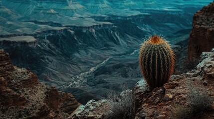 Majestic Cactus Overlooking Grand Canyon Landscape at Dusk