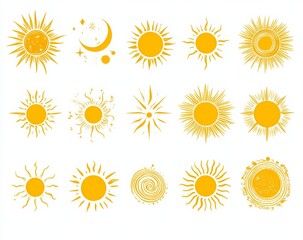 Collection of Hand Drawn Yellow Sun Icons and Illustrations for Summer Designs