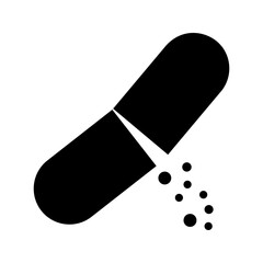 medicine pill, medicine capsule, vector icon, black line white background