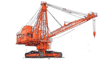 Powerful Orange Crane Illustration Industrial Machinery Construction Equipment Heavy Lifting