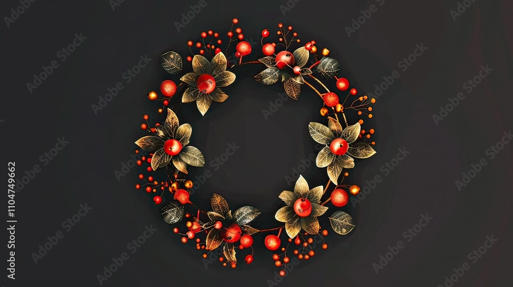 Poster a minimalist vector of a christmas wreath with text space.