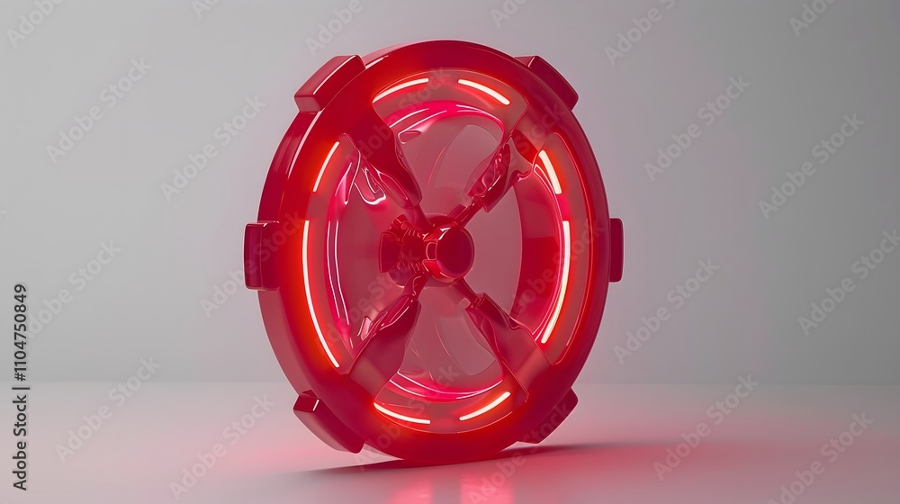 Poster abstract red circular object with glowing red lines.