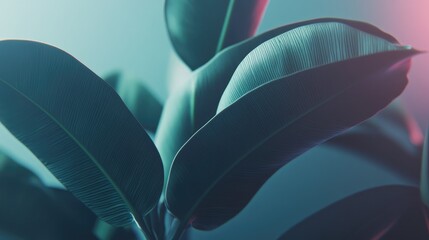 Lush Green Leaves with Soft Lighting in a Minimalist Background