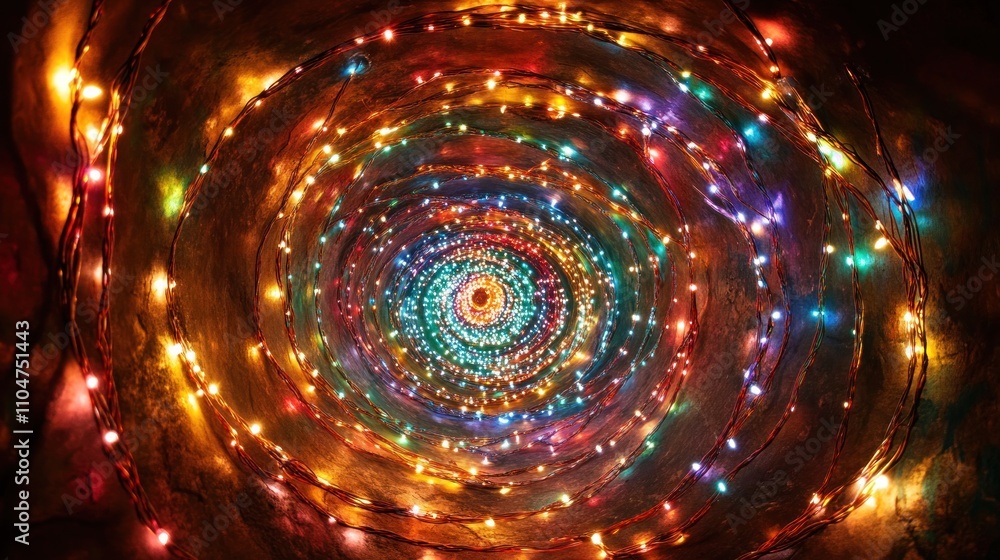 Poster a colorful spiral of lights creating a mesmerizing tunnel effect.