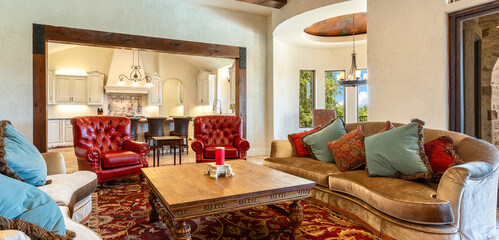 Cozy living room with elegant furniture and warm ambiance in a spacious home