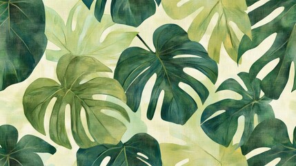 Fototapeta premium Lush Green Tropical Leaves Pattern on Light Background for Design