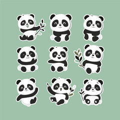 collection of cute vector panda stickers