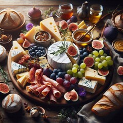 Elegant Charcuterie Board with Cheese, Meats, and Fresh Fruits