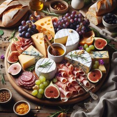 Elegant Charcuterie Board with Cheese, Meats, and Fresh Fruits