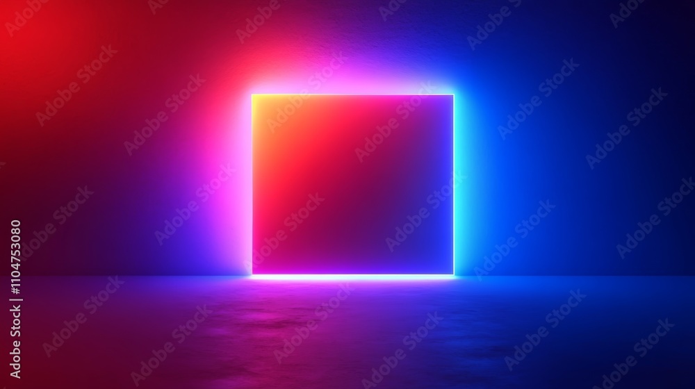 Poster abstract neon pink square with gradient background geometric art