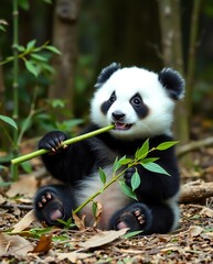 Obraz premium giant panda eating bamboo
