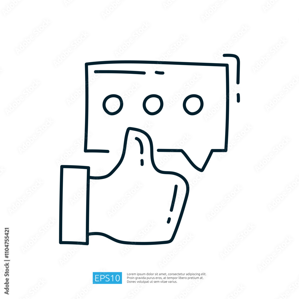 Poster this image features a hand giving a thumbs-up next to a speech bubble with three dots, symbolizing a