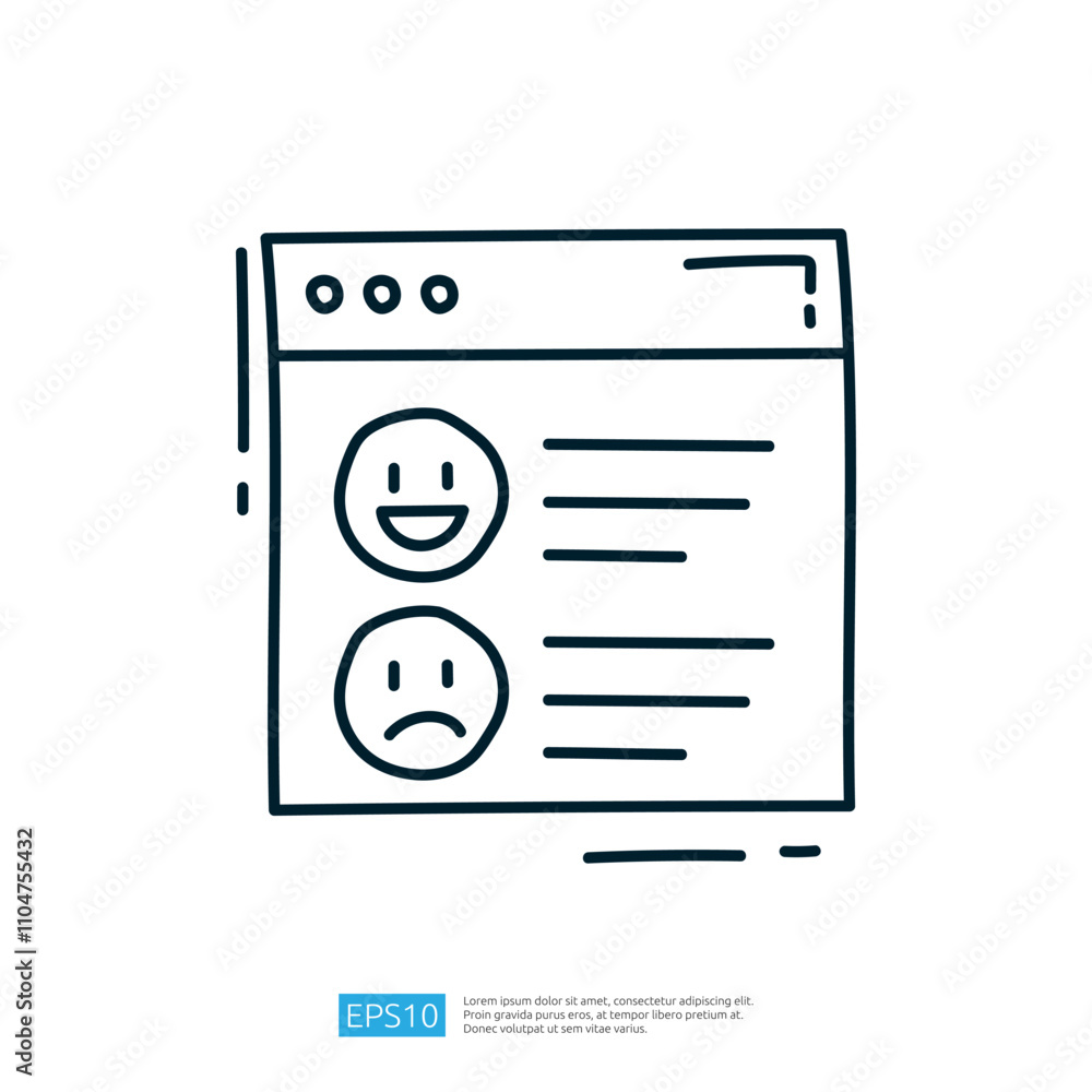 Poster a simple line drawing of a web page featuring two feedback options, one with a smiling face and the 