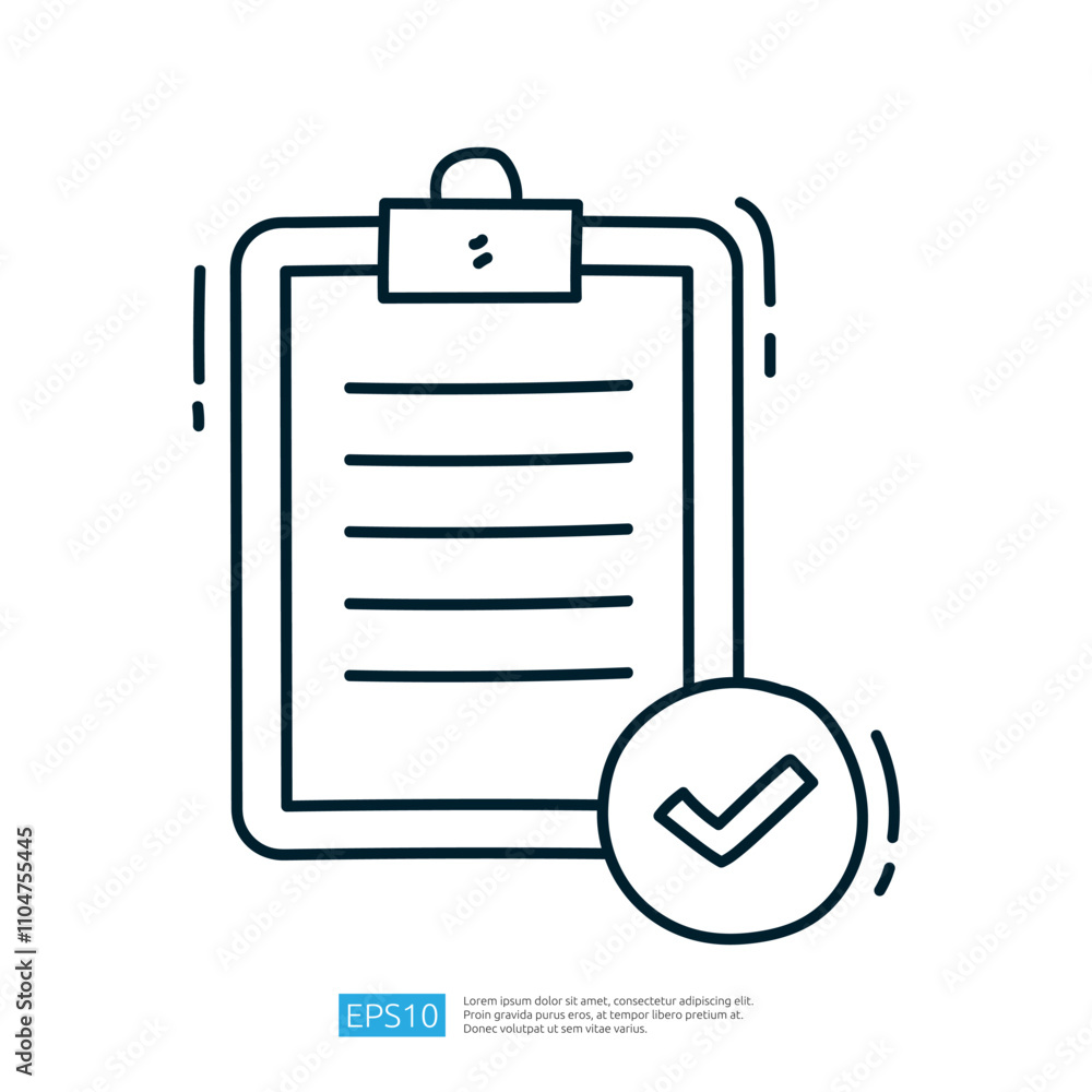 Poster a simple illustration of a clipboard with a checklist and a checkmark symbol, representing task comp