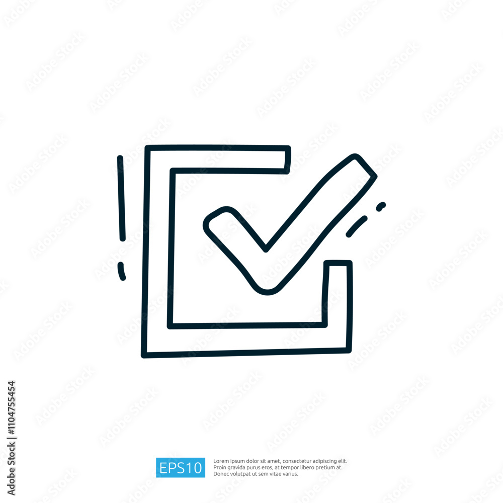 Poster a simple graphic illustration of a check mark inside a square, symbolizing approval or completion.