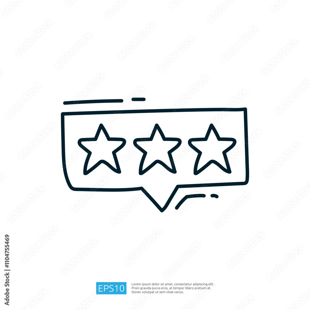 Poster a simple line drawing of a speech bubble containing three stars, symbolizing a review or rating syst