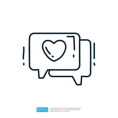 The image features two speech bubbles with a heart symbol, representing communication and affection. It suggests a theme of love or positive interaction.