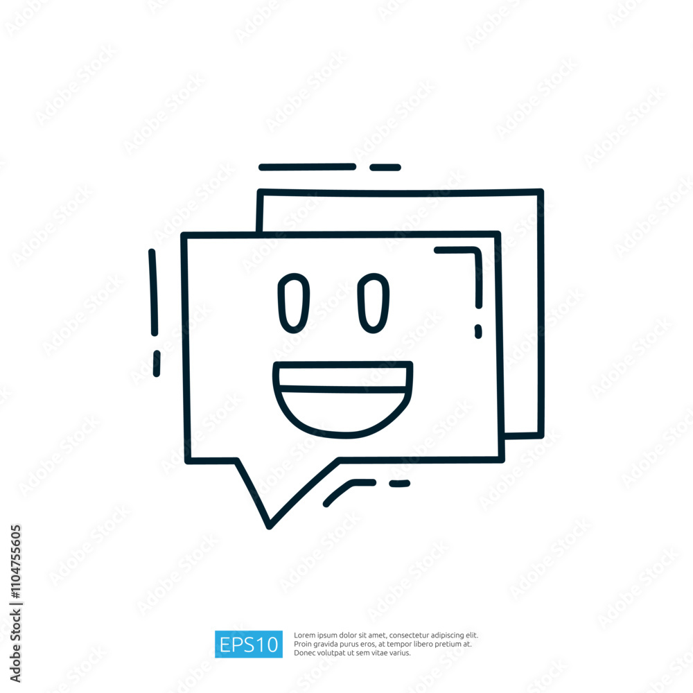Poster a simple line drawing of a smiling face inside a speech bubble, representing communication and posit