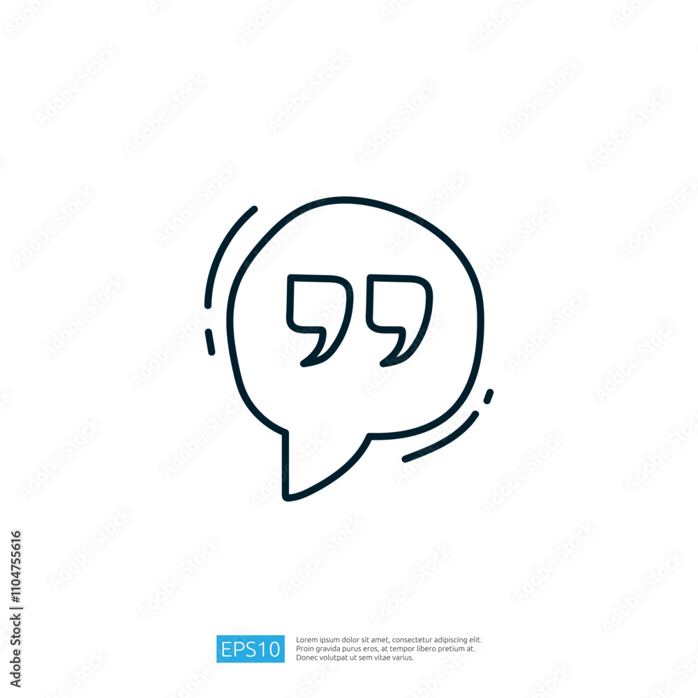 Poster a simple graphic representation of quotation marks within a speech bubble, symbolizing dialogue or c