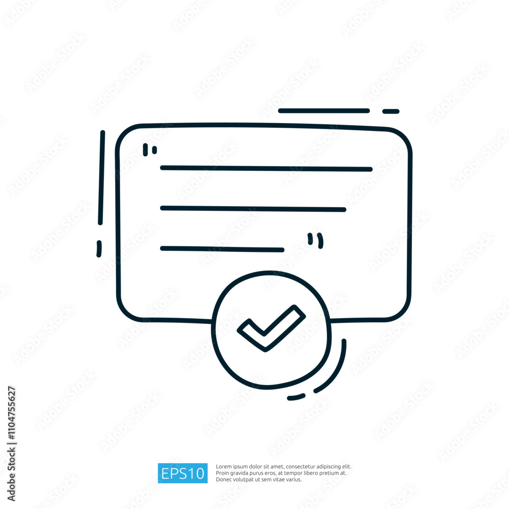 Poster A simple graphic depicting a rectangular note with lines and a checkmark, symbolizing confirmation or approval.