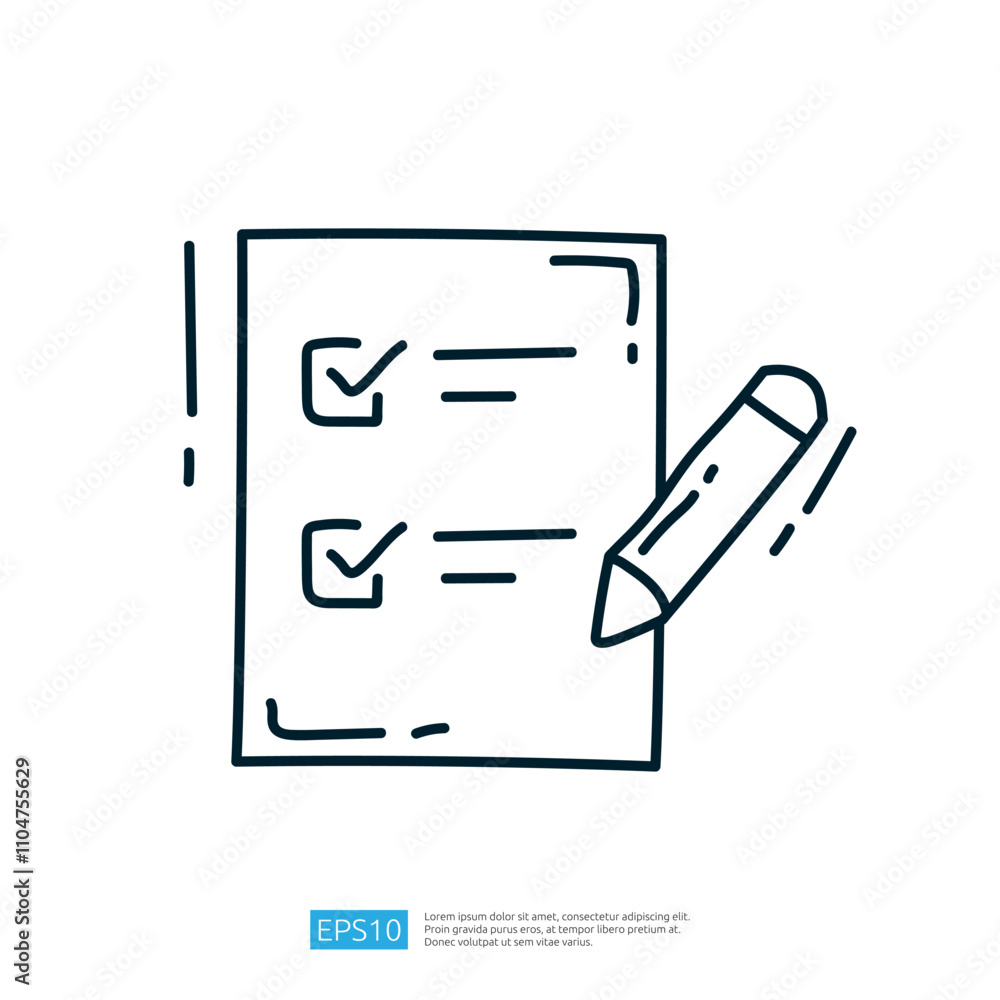 Poster a simple illustration of a checklist with checkmarks and a pencil, symbolizing task completion or pl