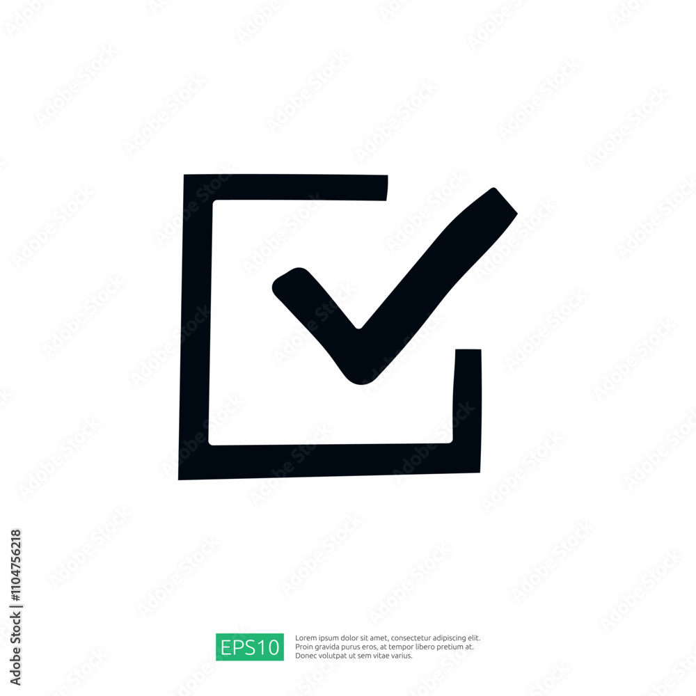 Poster the image features a bold checkmark inside a square outline, symbolizing approval or completion. it 