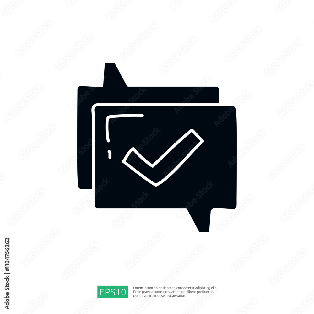 Poster the image features two speech bubbles with a checkmark, symbolizing approval or confirmation in comm