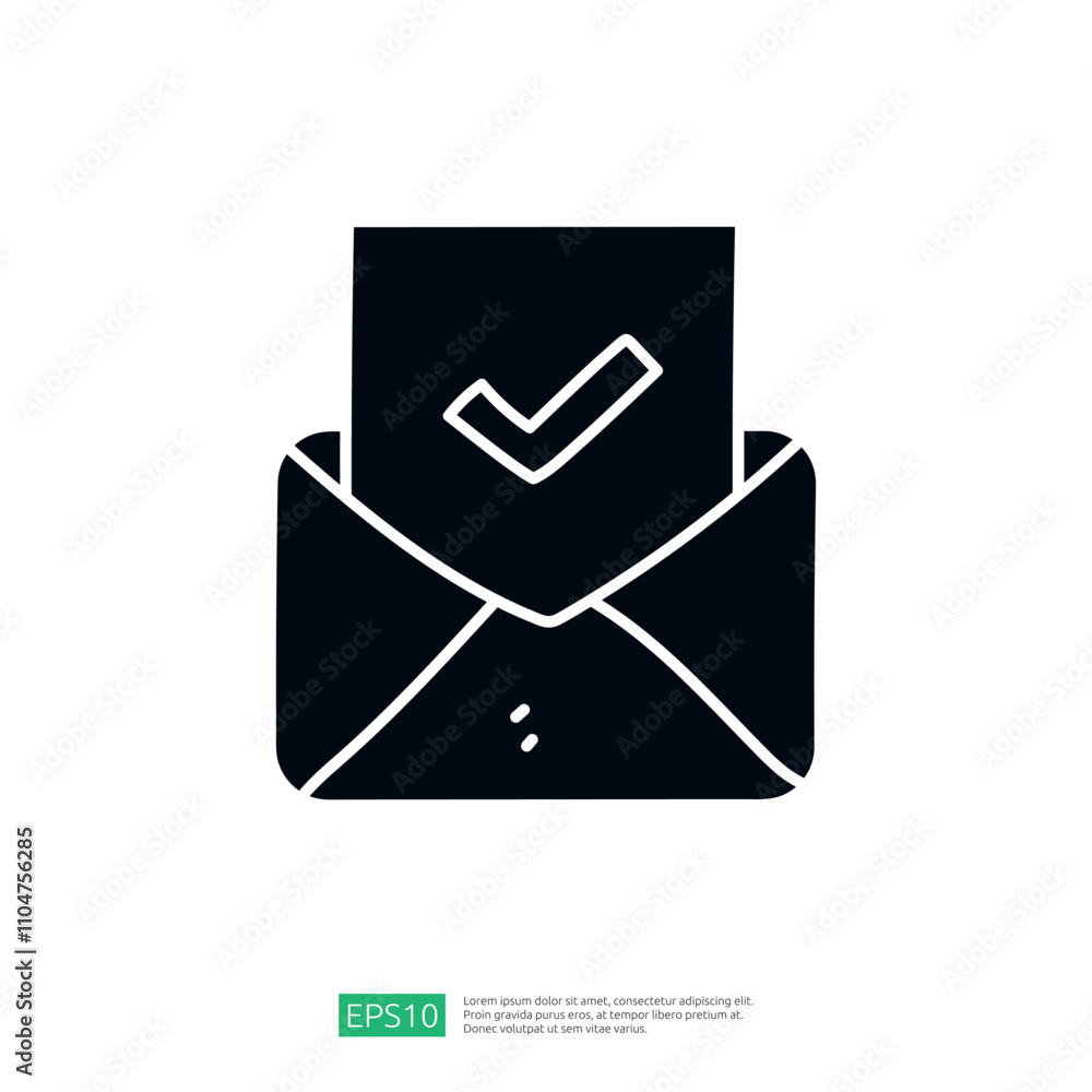Poster a simple graphic of an envelope containing a document with a checkmark, symbolizing message delivery