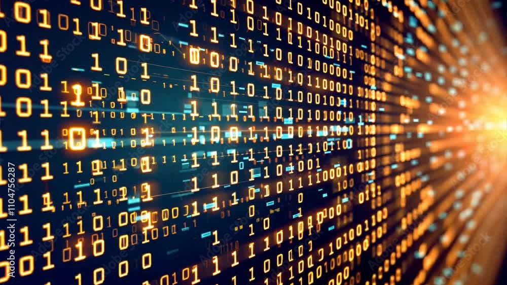 Poster vibrant display of glowing binary code in digital background, symbolizing futuristic technology and 