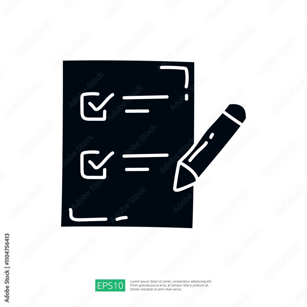 Poster a simple graphic illustration of a checklist with two checked boxes and a pencil, symbolizing task c